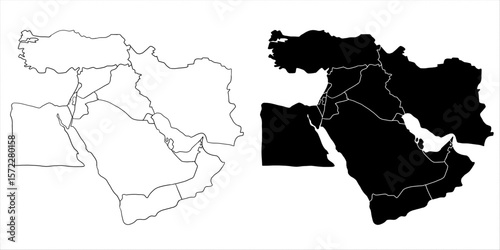 Middle East Asia Doodle map vector two Styles sketch illustration