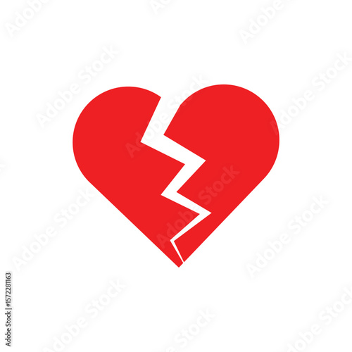 Red broken heart icon. Cracked love symbol for heartbreak, sadness, and emotional pain.