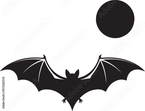 Bat Flying Over Moon Halloween Silhouette Vector