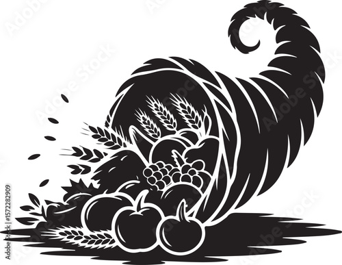 Cornucopia Overflowing Harvest Silhouette Thanksgiving Clipart