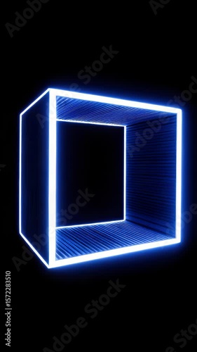 Abstract Neon 3D Cube with Glowing Edges in Dark Background