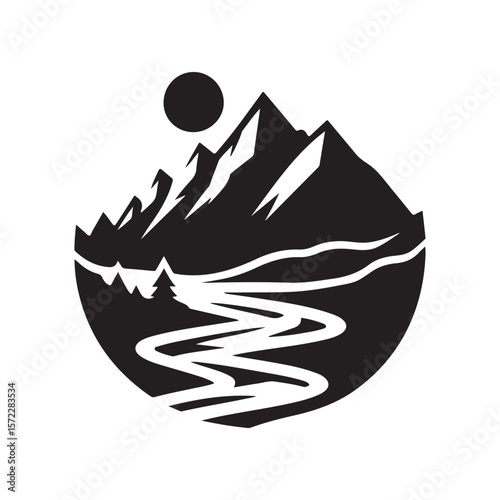 river mountain vector silhouette clip art logo design illustration