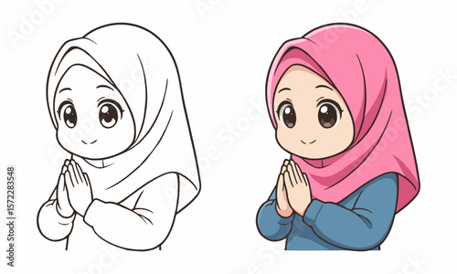 hijab muslim woman coloring page for kids