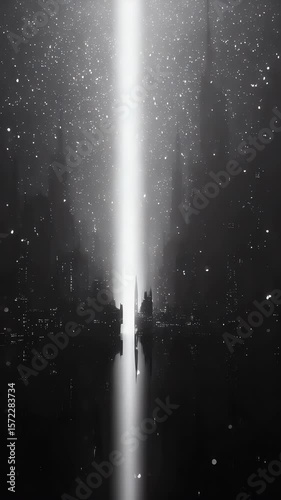 Ethereal Cityscape in Mist and Snow with Moonlight Reflections