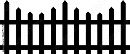 Wooden Fence Icon. Classic Garden Fencing Symbol. Simple Wooden Fence cassic picket fence that embodies simplicity and security with its clean lines and rustic charm.collection of Garden fence wooden.