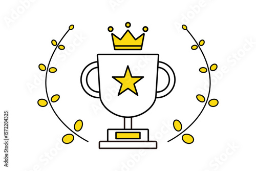 月桂樹で囲まれたトロフィーのイラスト