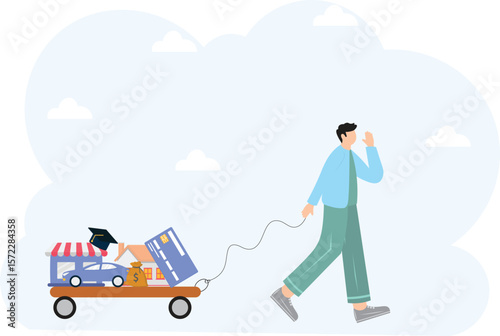 Debt, cost of living or expense to pay for, financial obligation for lifestyle concept. character life .
