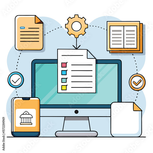 Document management concept, check electronic documents on digital documents on virtual screen Document Management System and process automation to efficiently document paperless operate