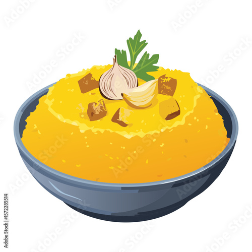 Yellow Savory Dish Garlic Herb Garnish - Vector Illustration