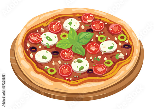 Classic Pizza Fresh Ingredients Delicious - Vector Illustration