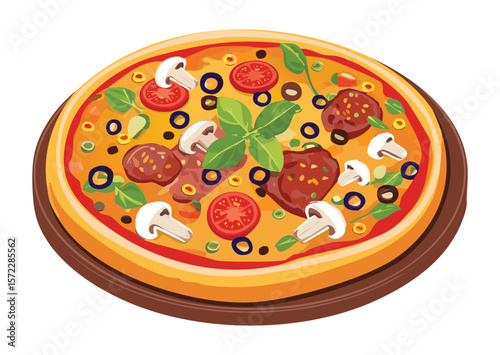 Delicious Round Pizza Variety Ingredients - Vector Illustration