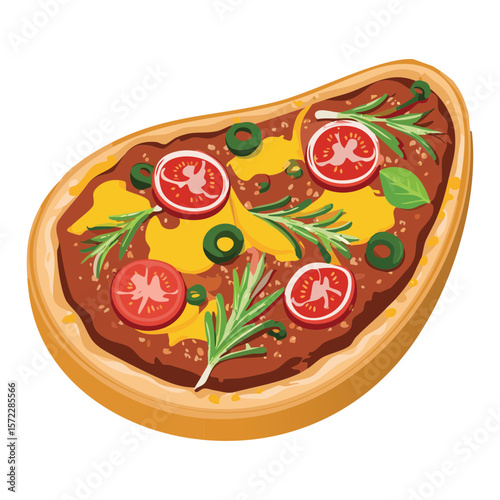 Classic Pizza Rosemary Olive Tomato - Vector Illustration