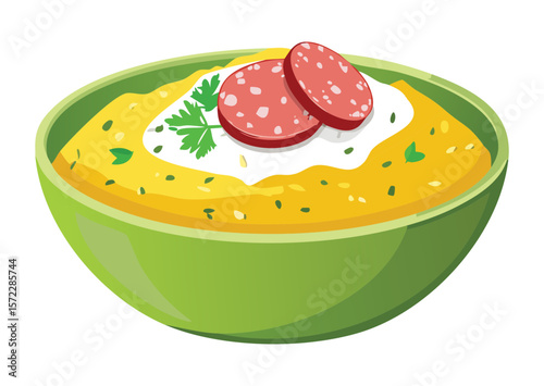 Creamy Polenta Sausage Sour Cream - Vector Illustration