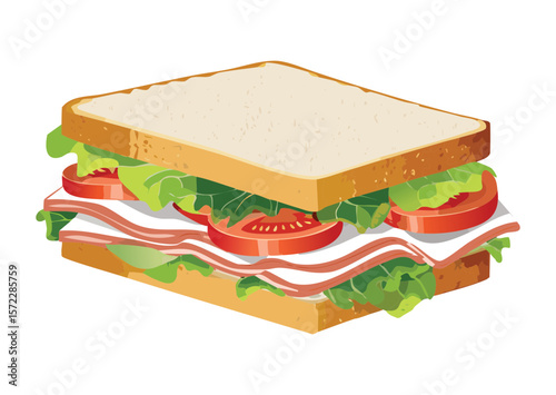 White Bread Sandwich Side View Meal - Vector Illustration
