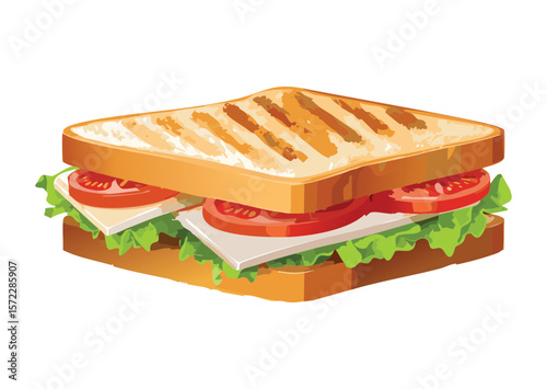 Grilled Sandwich Meat Veggies Onion - Vector Illustration