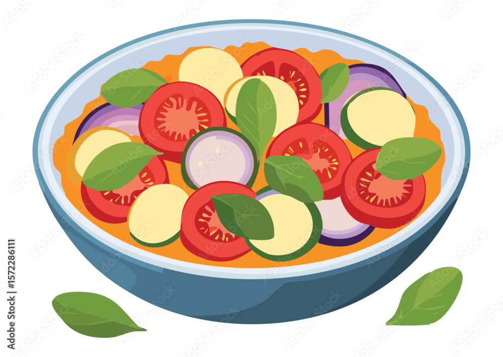 Naklejka premium Fresh Ratatouille Served on Plate - Vector Illustration