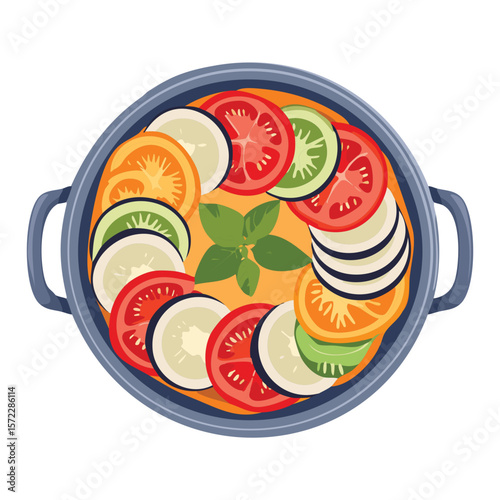 Colorful Ratatouille in Cooking Pot - Vector Illustration