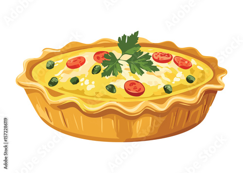 Baked Savory Tart with Colorful Specks - Vector Illustration