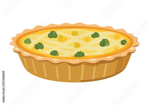 Homemade Quiche with Green Broccoli - Vector Illustration