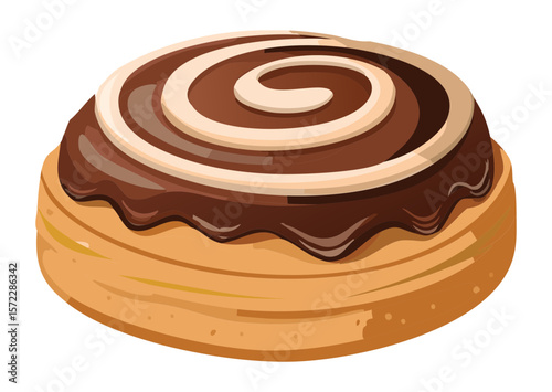 Chocolate Drizzled Cinnamon Roll Tart - Vector Illustration