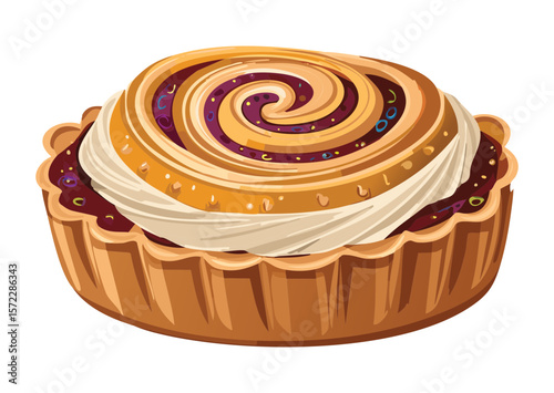 Sweet Swirl Pastry with Berry Topping - Vector Illustration