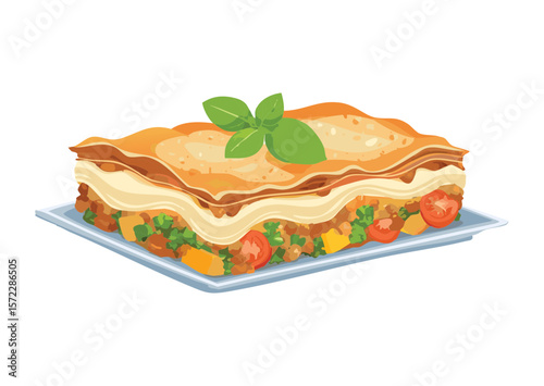 Delicious Layered Lasagna Dish - Vector Illustration