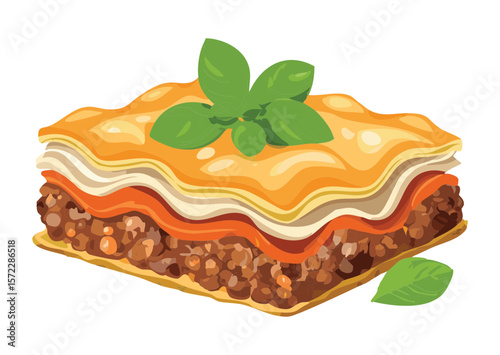 Multi Layered Lasagna with Fresh Mint - Vector Illustration