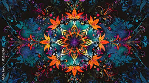 Wallpaper Mural Intricate floral mandala featuring vibrant colors and symmetrical decorative elements Torontodigital.ca