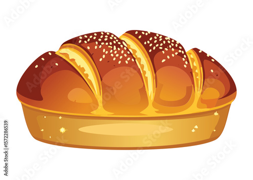 Pleated Round Loaf with Seeded Crust - Vector Illustration