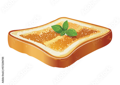 Golden Toasted Bread with Mint Sprig - Vector Illustration