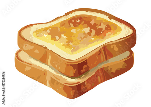 Golden Toasted Bread with Melted Butter - Vector Illustration