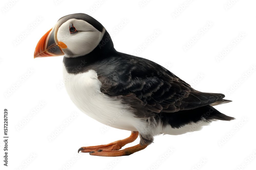Fototapeta premium Puffin bird isolated on transparent background, high-resolution PNG wildlife illustration for seamless cutout in design projects