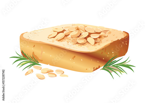 Flat Top Bread with Oat Flakes - Vector Illustration