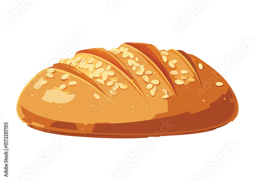 Rustic Long Bread with Seed Topping - Vector Illustration