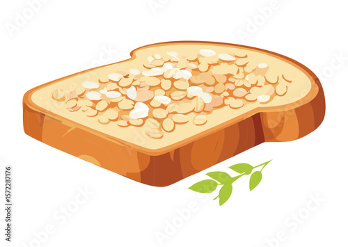 Appetizing Bread Toast with Grains - Vector Illustration