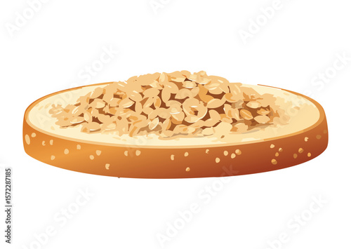 Oat Topped Bread Slice Detail - Vector Illustration