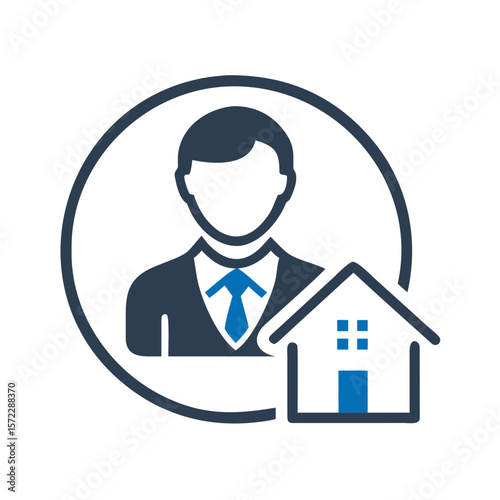 Real estate broker avatar with house in circular frame
