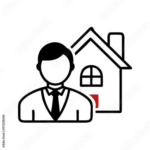 Real estate agent icon with house in monochrome style