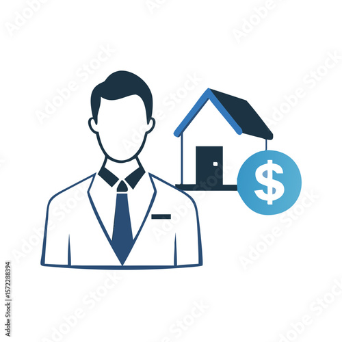 Real estate businessman icon with property and dollar sign