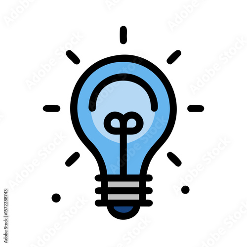 Bright idea icon with lightbulb and rays