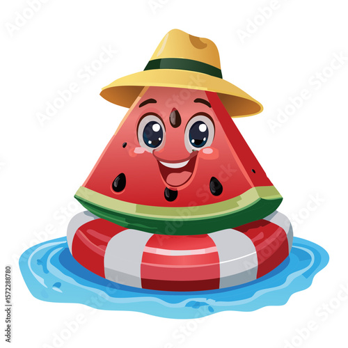 Happy Watermelon Floating Arms Raised - Vector Illustration