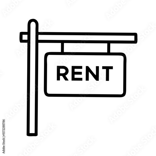 Rent sign icon in flat minimal outline style