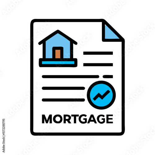 Mortgage contract icon with house and document illustration