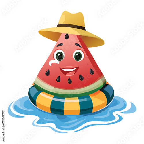 Watermelon Character Striped Inner Tube - Vector Illustration