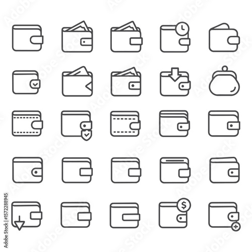 Wallet Line Icons – Minimalist Vector Icons for Finance, Payment, Digital Wallet, Money Management