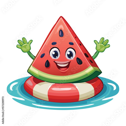 Happy Watermelon Floating Arms Raised - Vector Illustration