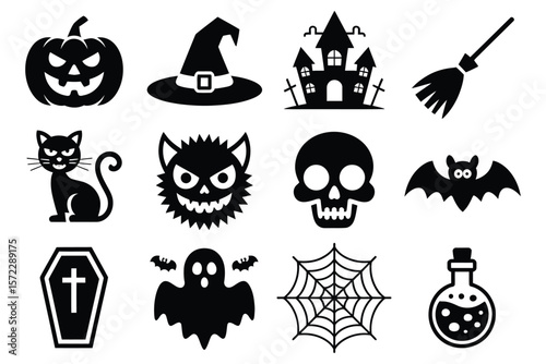 Halloween ghost bat pumpkin icons

