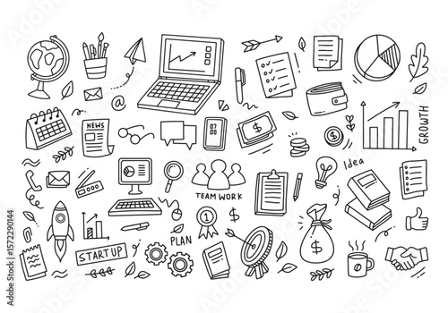 Set of vector doodle element related to business plan, start up, growth, idea