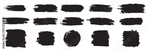 Set brush strokes collection brush hand drawn graphic element grunge background.
