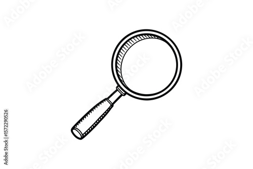 Magnifying glass illustration in black and white for search or investigation